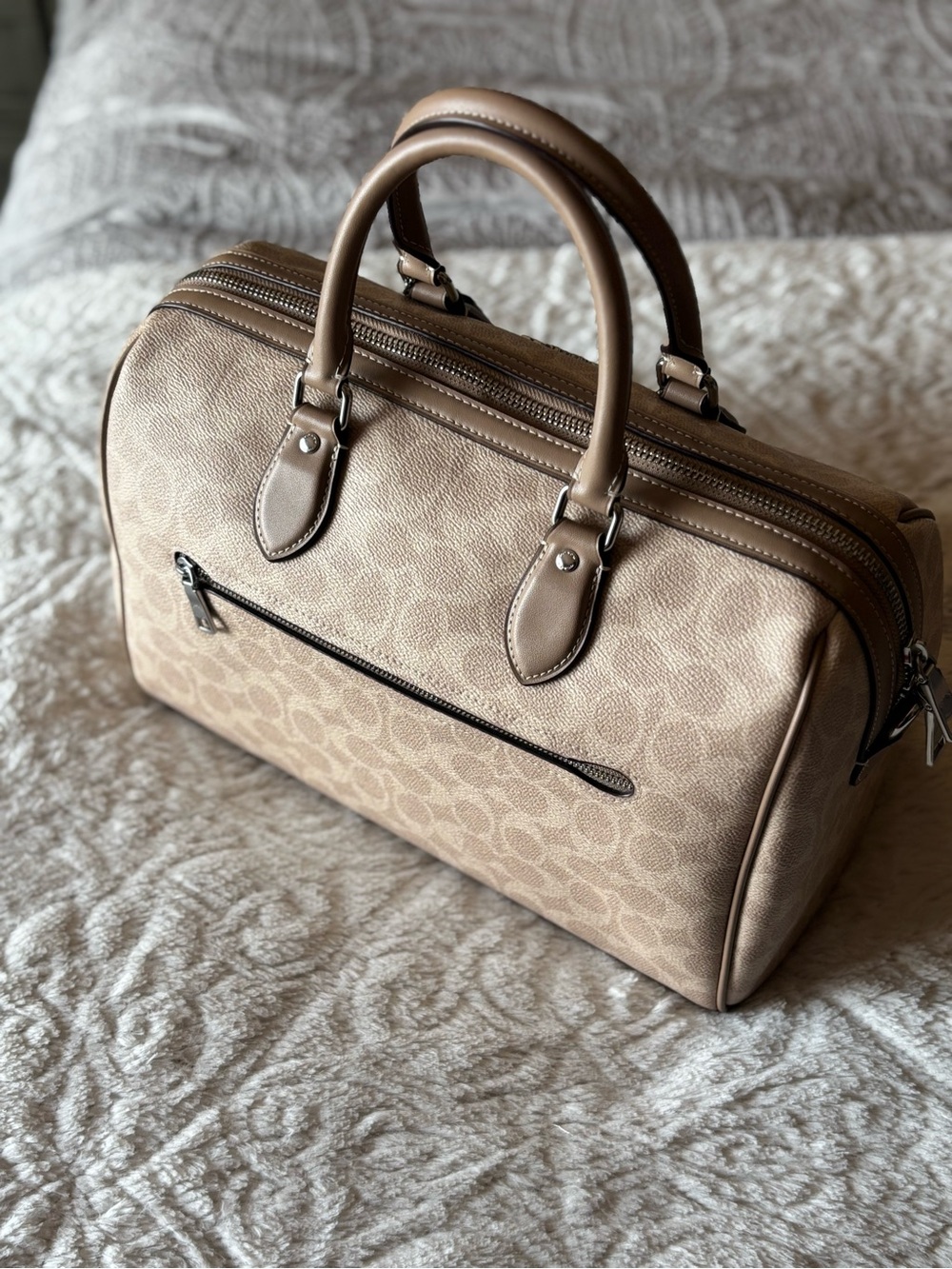 Coach Large Rowan in Sand/Taupe/Silver Canvas - Picture 2 of 13